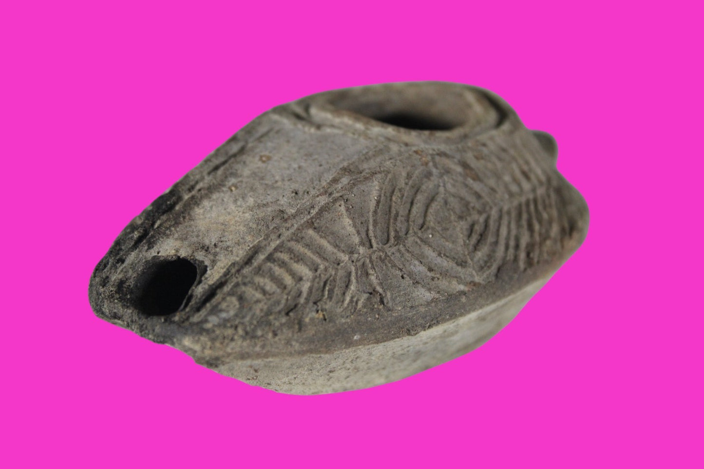 Ancient Holy Land Oil Lamp Artifact 2 Hidden Christian Crosses 300-600 AD COA 97