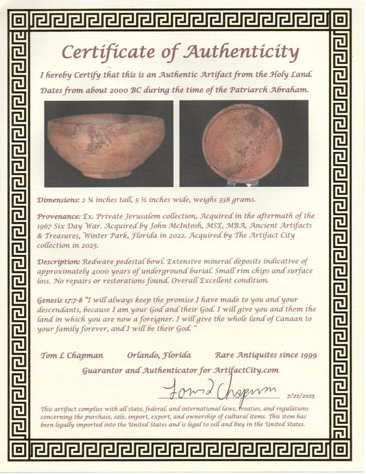 Ancient Holy Land Bowl Artifact 4000 Years OldTime of Abraham 2000 BC COA J126