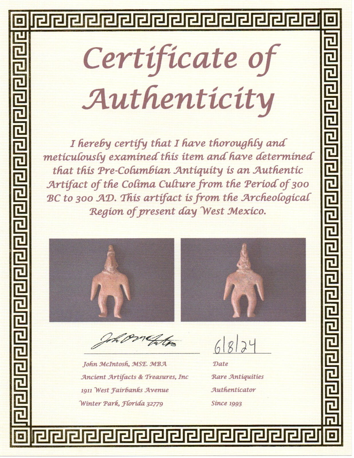 Authentic Pre Columbian Artifact Colima Shaman Tomb Figure 300BC-300AD COA J13