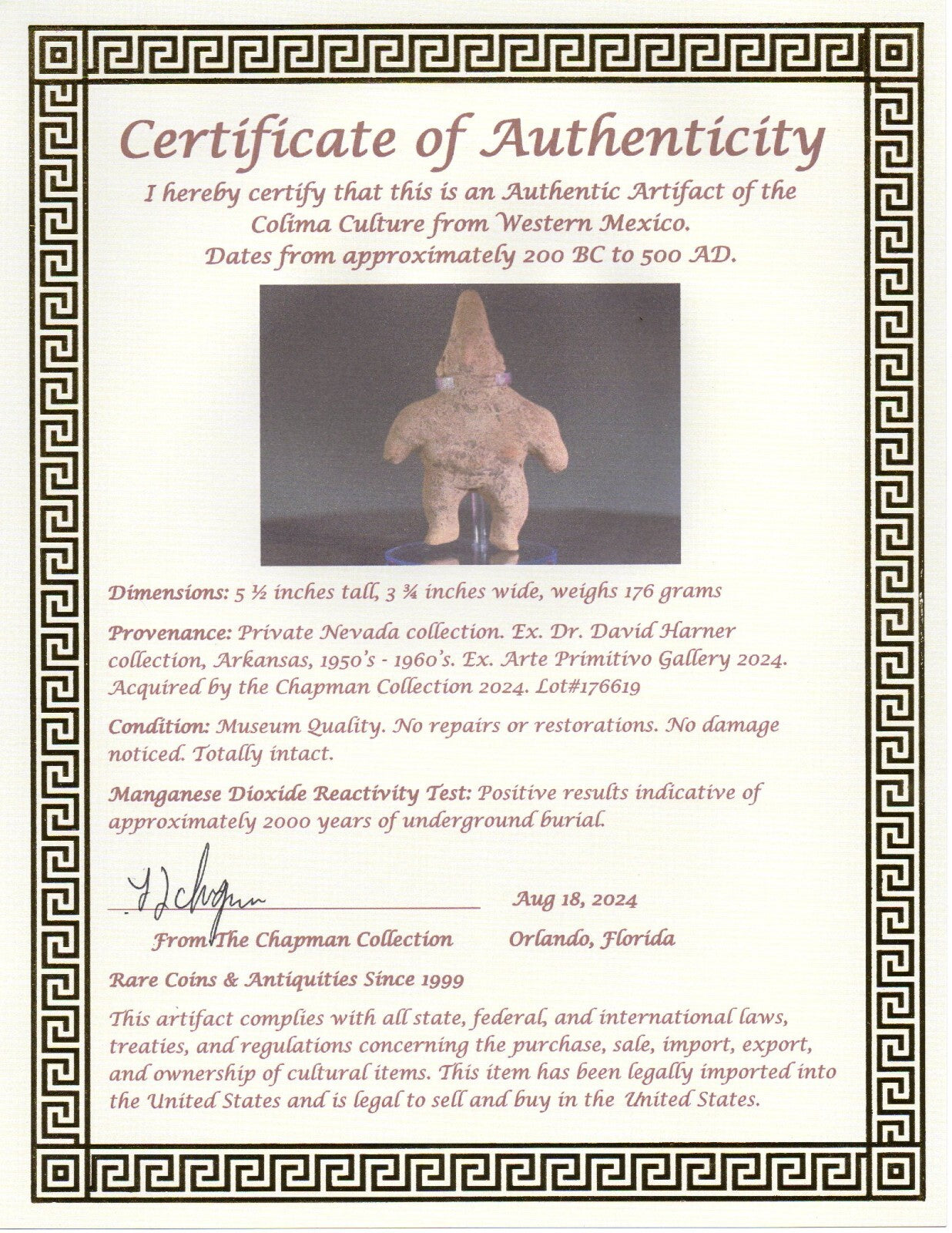 Authentic Pre Columbian Artifact Dwarf Tomb Figure Colima Mexico COA T87