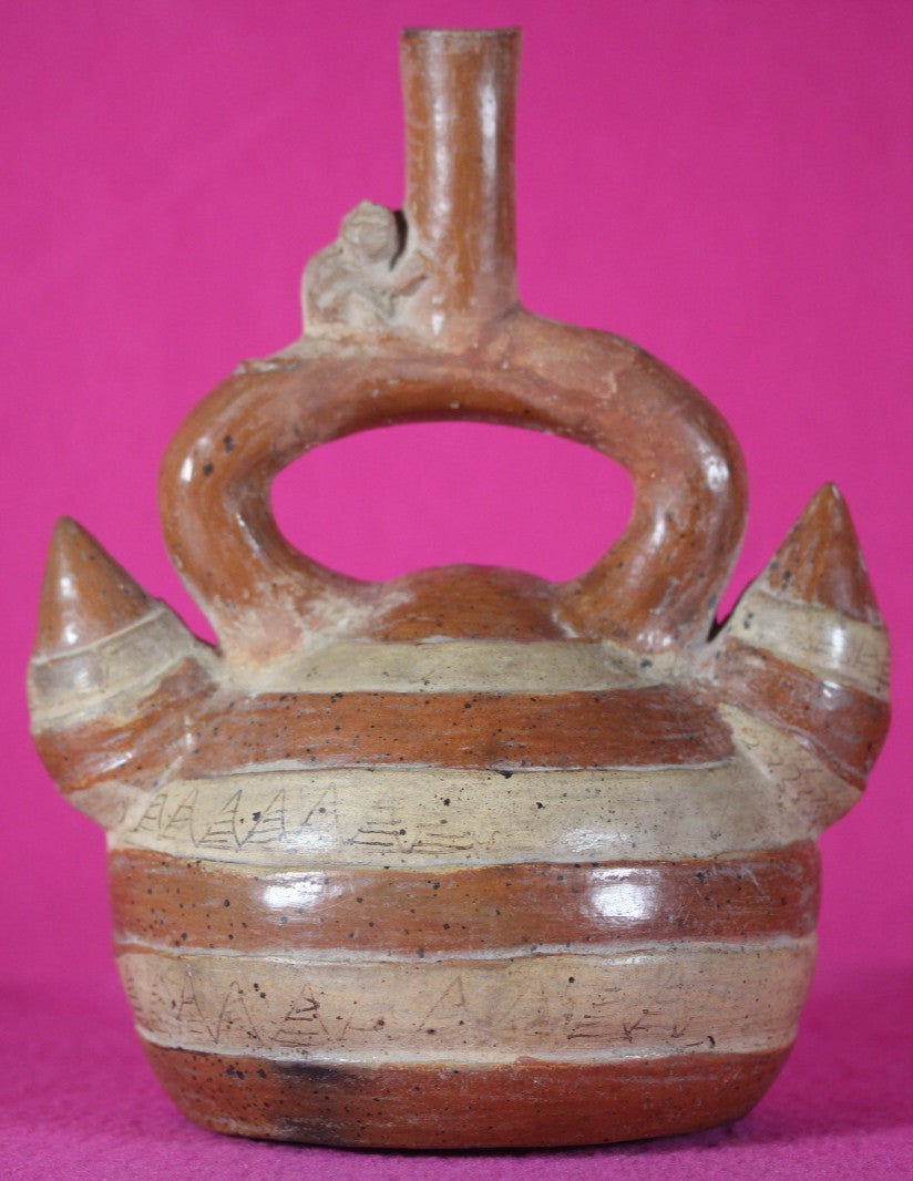 Ex Sotheby's Authentic Pre Columbian Artifact Inca Monkey Tuber Stirrup Jar T102