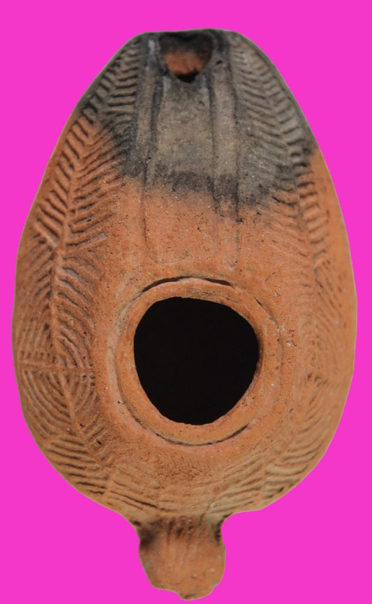 Ancient Holy Land Oil Lamp Artifact 2 Hidden Christian Crosses 300-600 AD COA 82