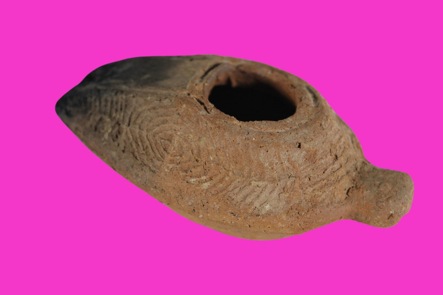 Ancient Holy Land Oil Lamp Artifact 2 Hidden Christian Crosses 300-600AD COA 108