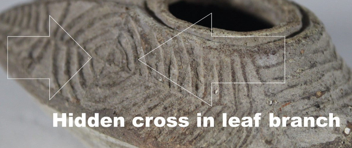 Ancient Holy Land Oil Lamp Artifact 2 Hidden Christian Crosses 300-600 AD COA 97