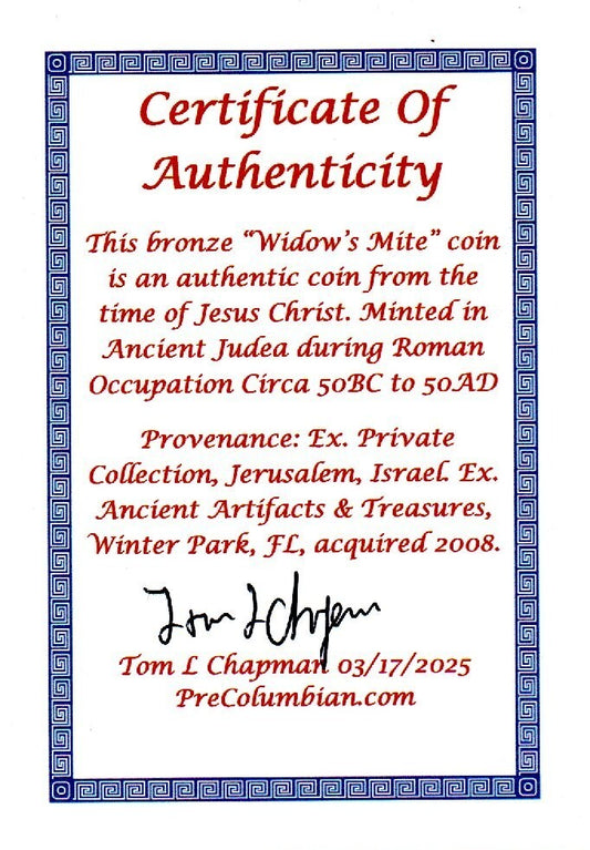 Authentic Jesus Christ Era Holy Land Widow's Mite Artifact 50 BC - 50 AD COA 025