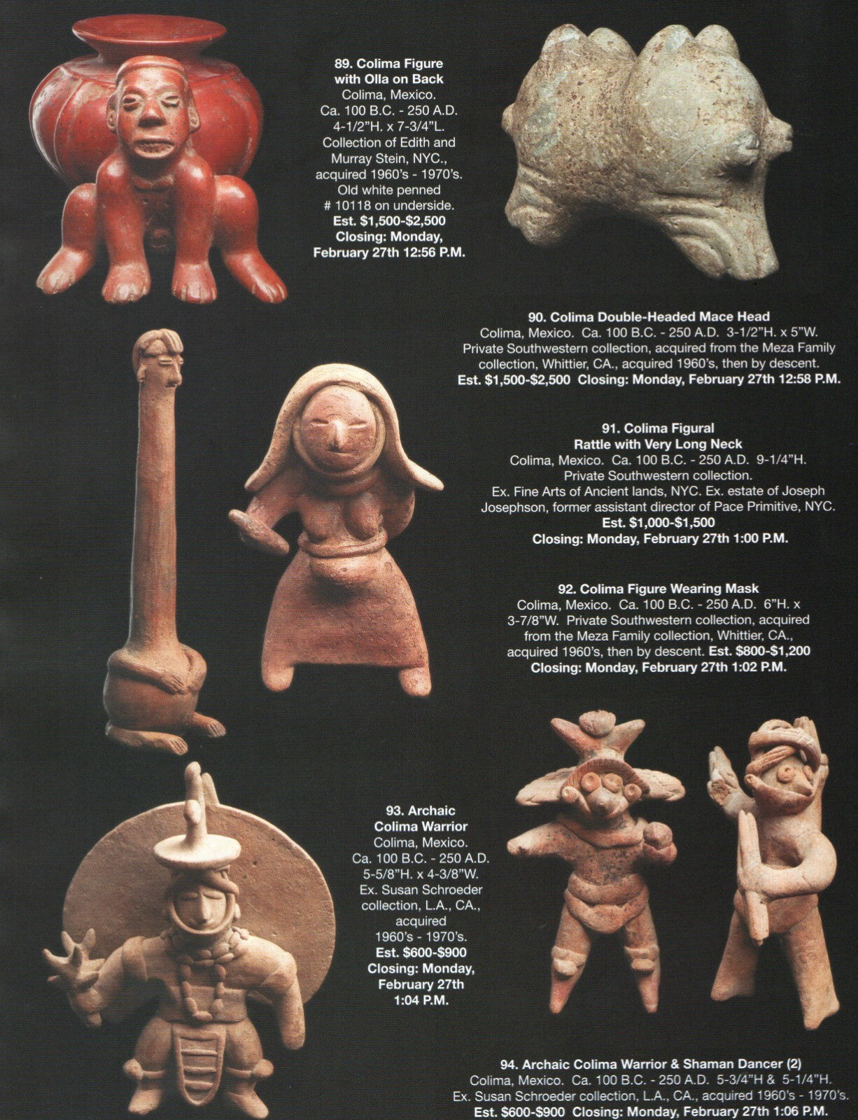 Pre Columbian Artifacts Price & Value Guide Arte Primitivo Auction Catalog 109