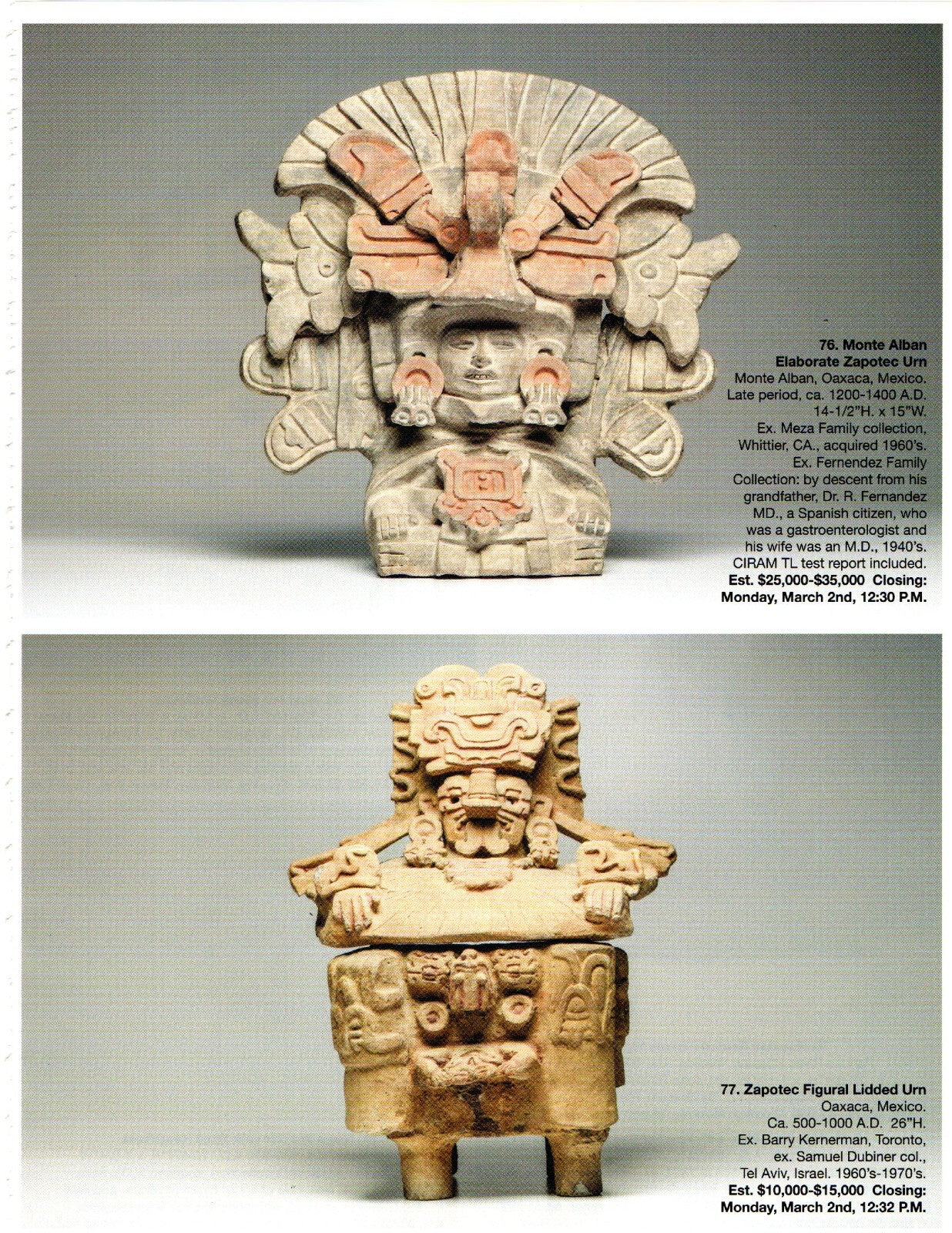 Pre Columbian Artifacts Price & Value Guide Arte Primitivo Auction Catalog #97