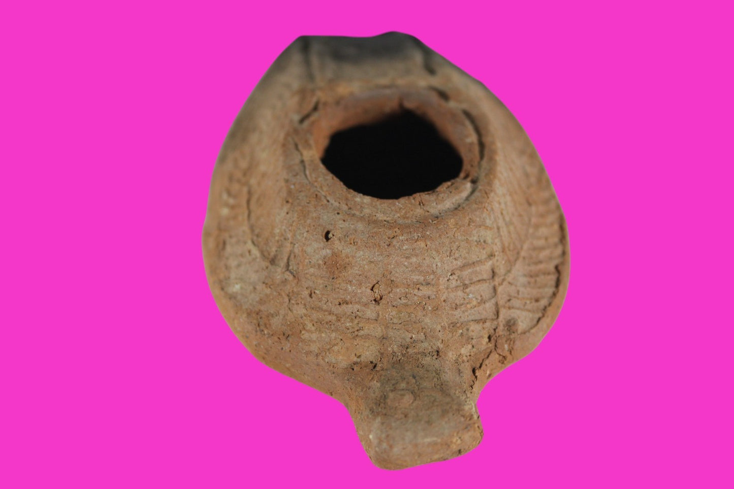 Ancient Holy Land Oil Lamp Artifact 2 Hidden Christian Crosses 300-600AD COA 108
