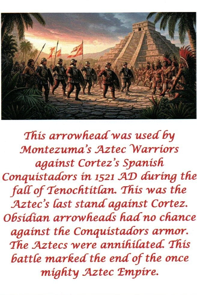 Pre Columbian Artifact Authentic Aztec Arrowhead Battle of Mexico City COA 30