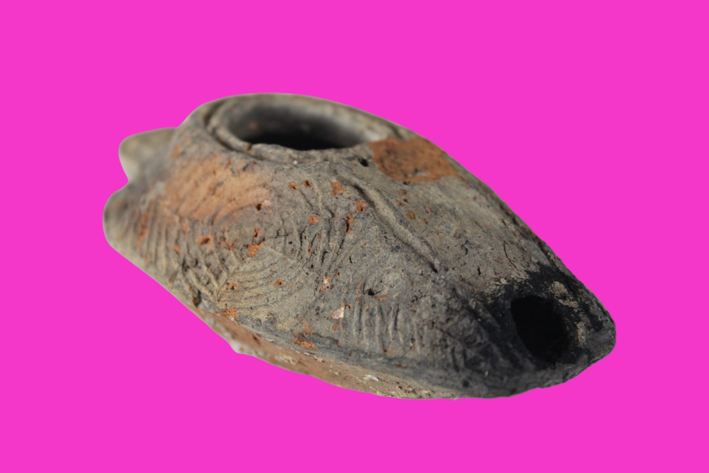 Ancient Holy Land Oil Lamp Artifact 2 Hidden Christian Crosses 300-600AD COA 136