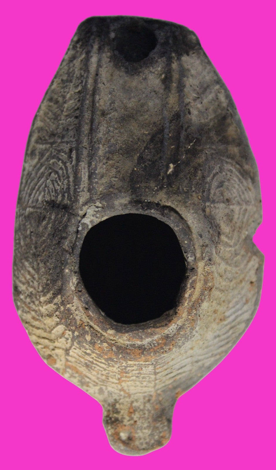 Ancient Holy Land Oil Lamp Artifact 2 Hidden Christian Crosses 300-600 AD COA 88