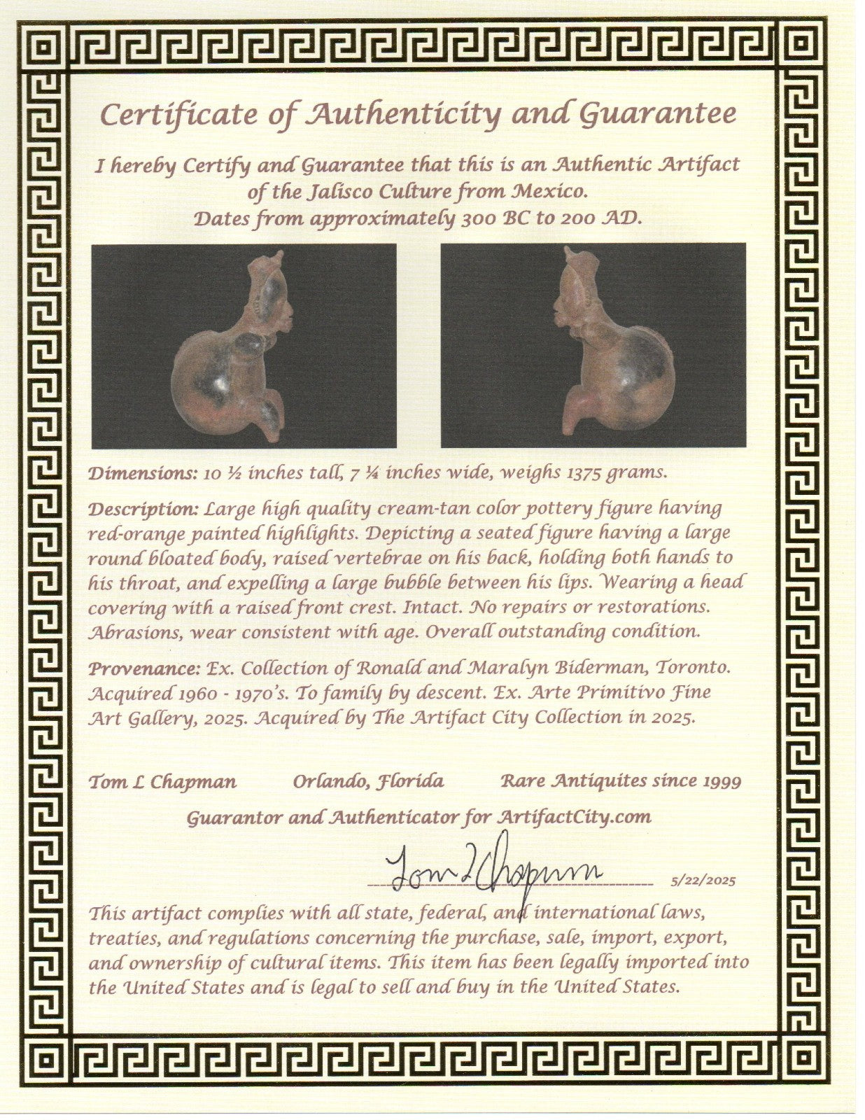 Pre Columbian Artifact Authentic Bloated Figure Jalisco Mexico 300 BC COA 218