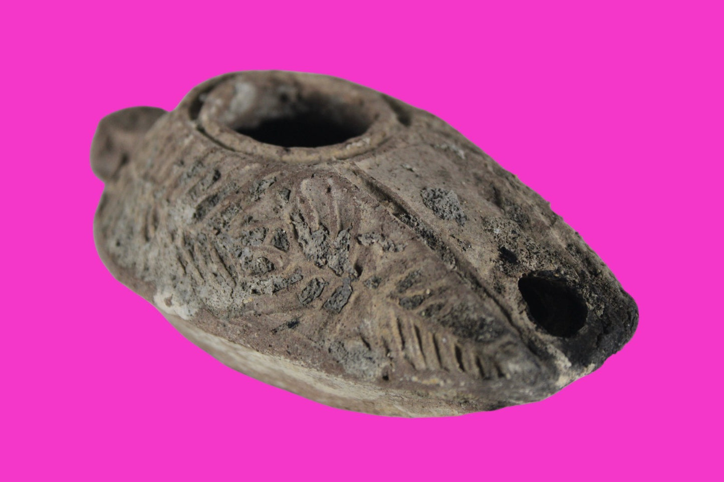 Ancient Holy Land Oil Lamp Artifact 2 Hidden Christian Crosses 300-600AD COA 111