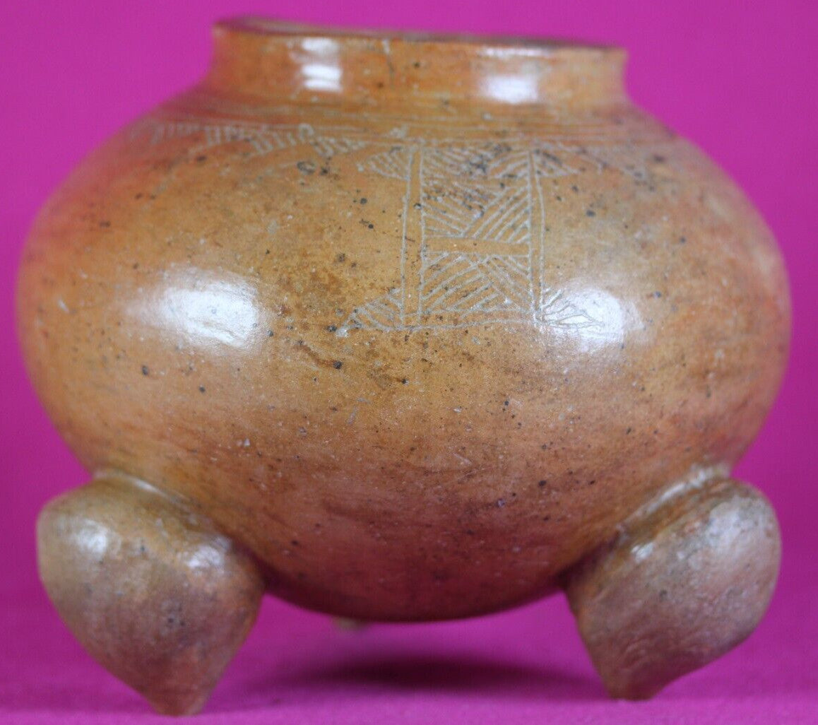 Pre Columbian Artifact Incised Tripod Bowl Nicoya 800-1200 AD Authentic COA J02