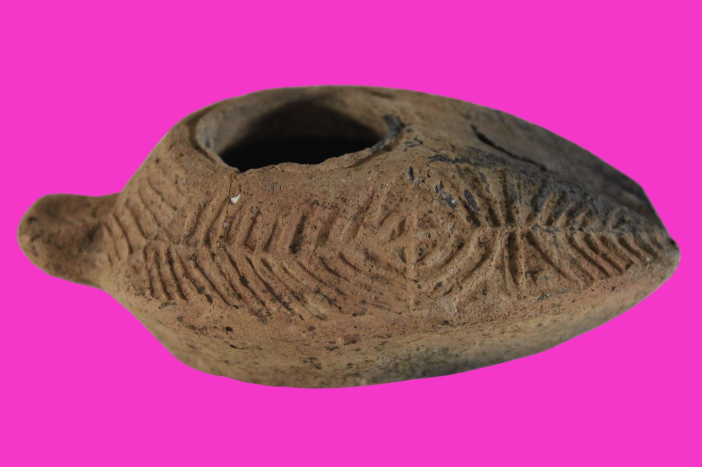 Ancient Holy Land Oil Lamp Artifact 2 Hidden Christian Crosses 300-600 AD COA 79