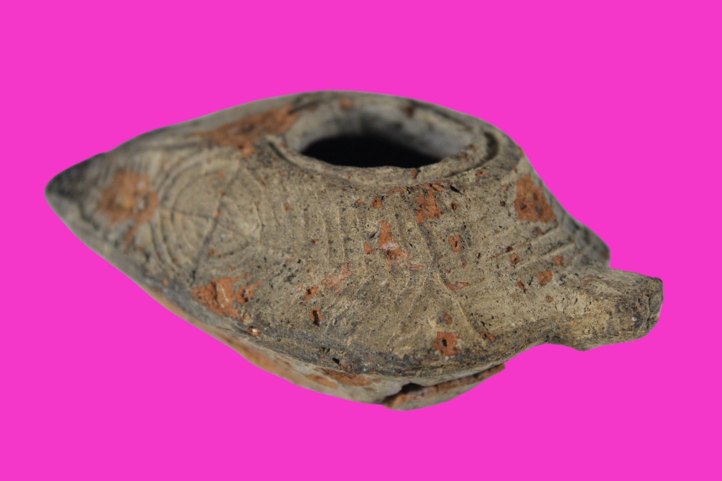 Ancient Holy Land Oil Lamp Artifact 2 Hidden Christian Crosses 300-600AD COA 136