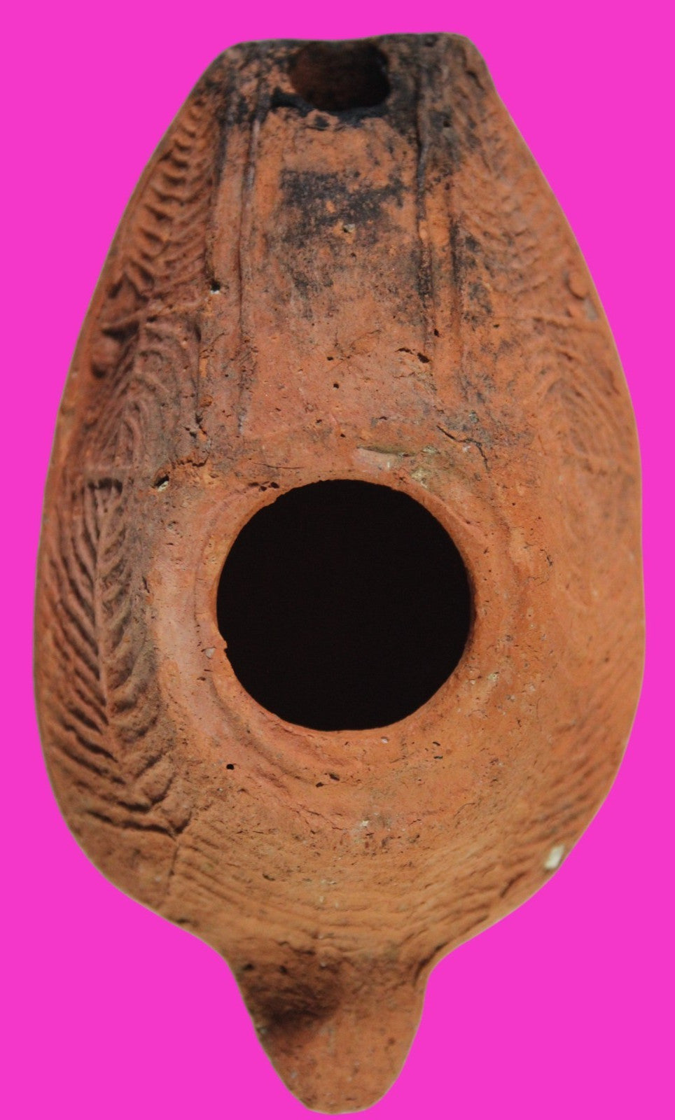 Ancient Holy Land Oil Lamp Artifact 2 Hidden Christian Crosses 300-600 AD COA 77