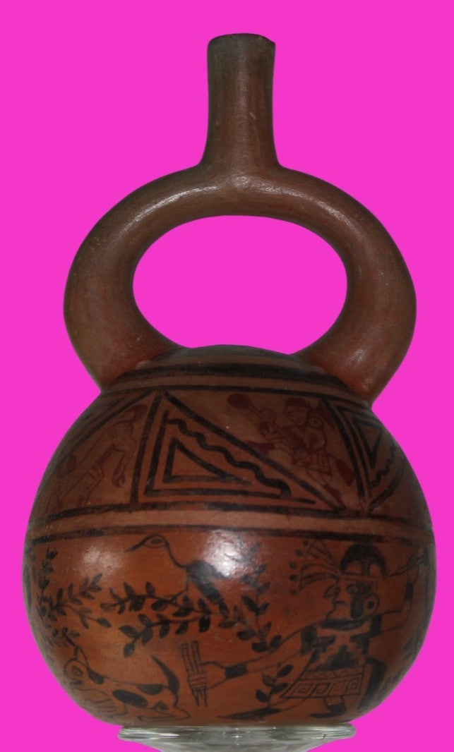 Pre Columbian Artifact Moche Fineline Hunting Scene Jar 500-800 AD Peru COA J145