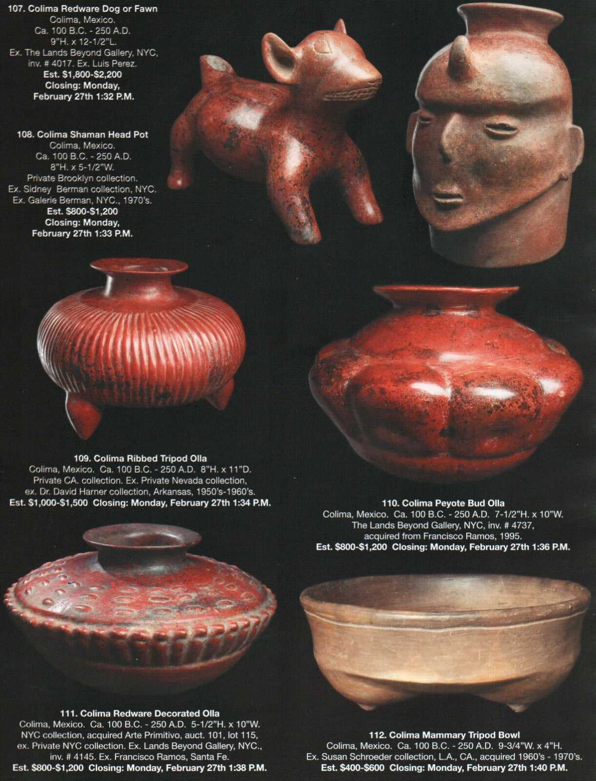 Pre Columbian Artifacts Price & Value Guide Arte Primitivo Auction Catalog 109