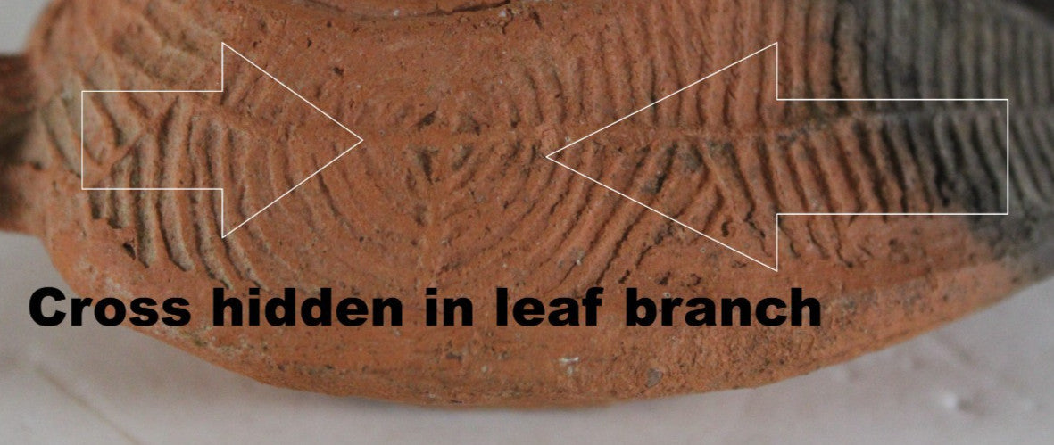 Ancient Holy Land Oil Lamp Artifact 2 Hidden Christian Crosses 300-600 AD COA 82