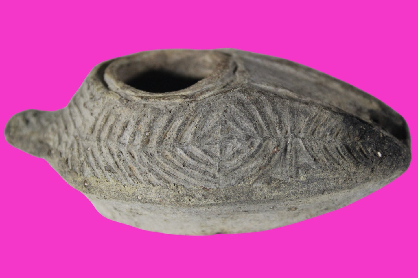 Ancient Holy Land Oil Lamp Artifact 2 Hidden Christian Crosses 300-600 AD COA 97