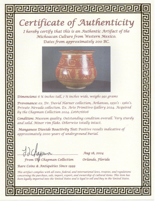 Authentic Pre Columbian Artifact Decorated Bowl Michoacan Arte Primitivo COA T65