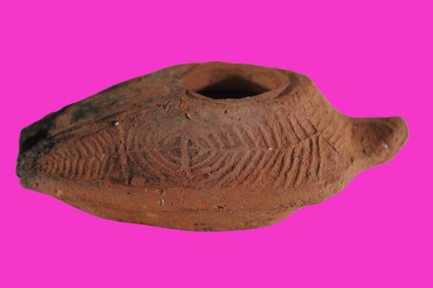 Ancient Holy Land Oil Lamp Artifact 2 Hidden Christian Crosses 300-600 AD COA 77