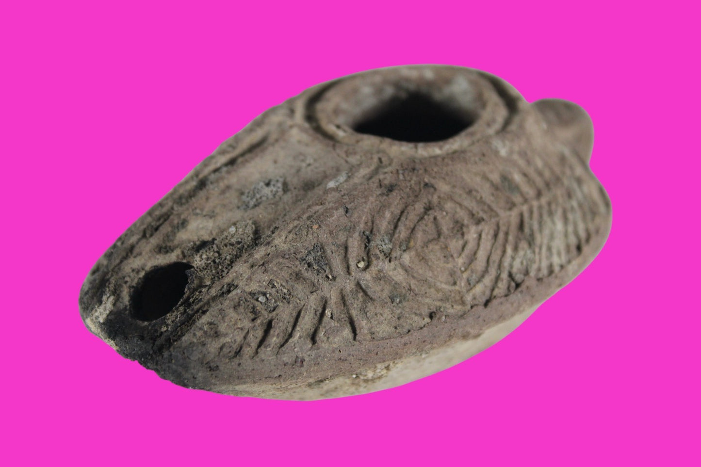 Ancient Holy Land Oil Lamp Artifact 2 Hidden Christian Crosses 300-600AD COA 111