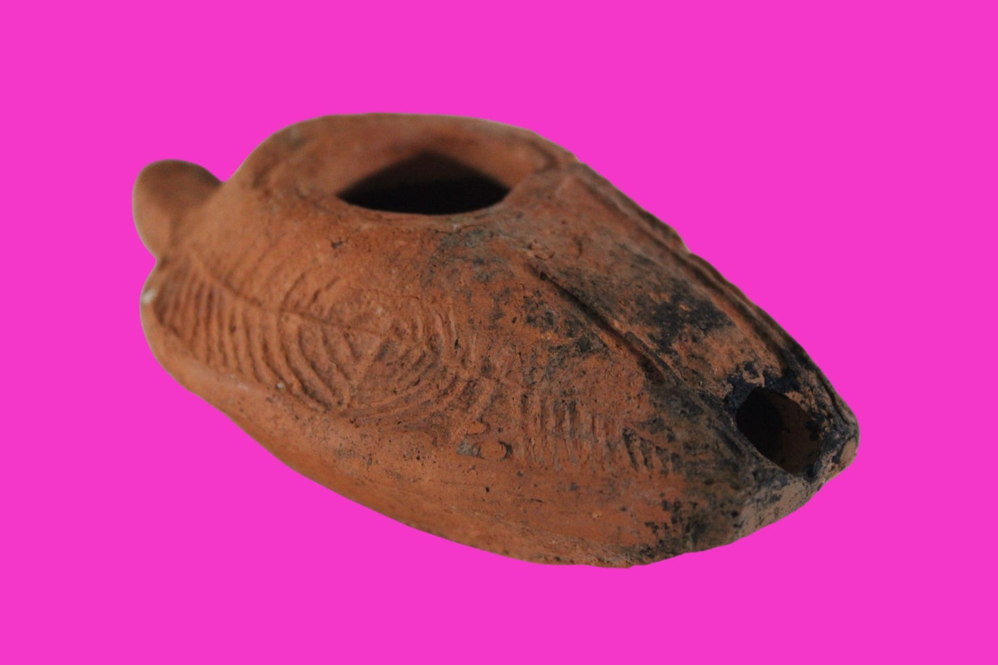 Ancient Holy Land Oil Lamp Artifact 2 Hidden Christian Crosses 300-600 AD COA 77