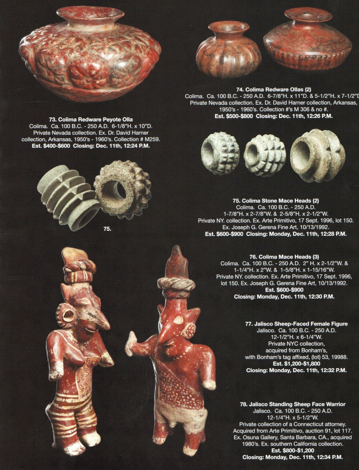 Pre Columbian Artifacts Price & Value Guide Arte Primitivo Auction Catalog 112