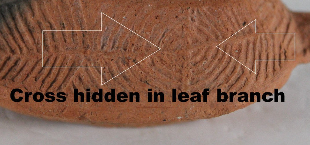 Ancient Holy Land Oil Lamp Artifact 2 Hidden Christian Crosses 300-600 AD COA 82