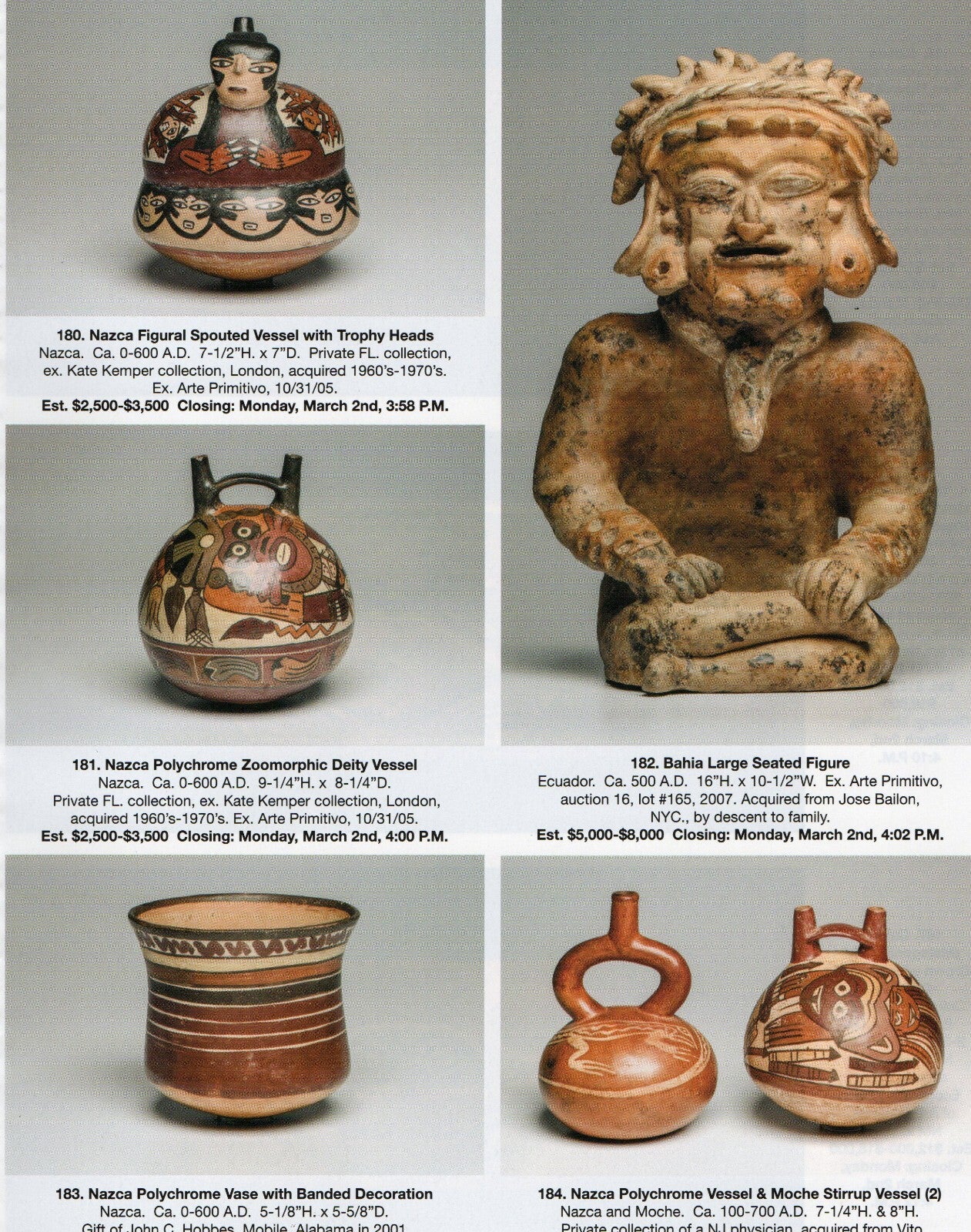 Pre Columbian Artifacts Price & Value Guide Arte Primitivo Auction Catalog #97