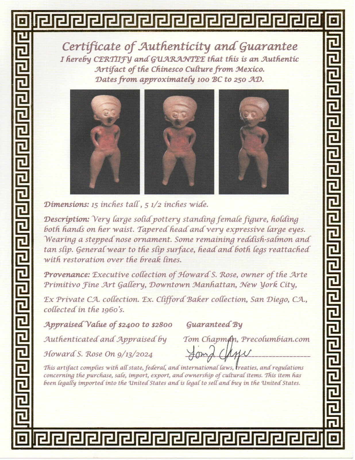 Pre Columbian Artifact Authentic Big Chinesco Figure Mexico Arte Primitivo T126