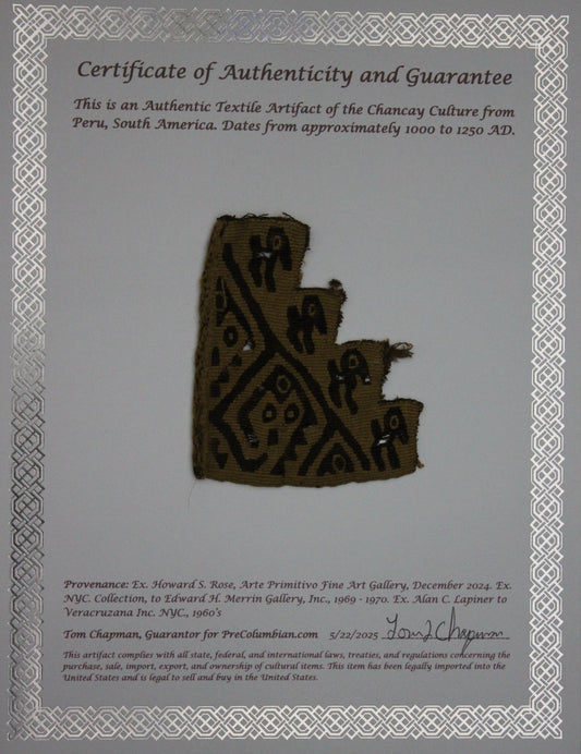 Pre Columbian Authentic Artifact Frameable Textile Border Chancay Peru COA 32