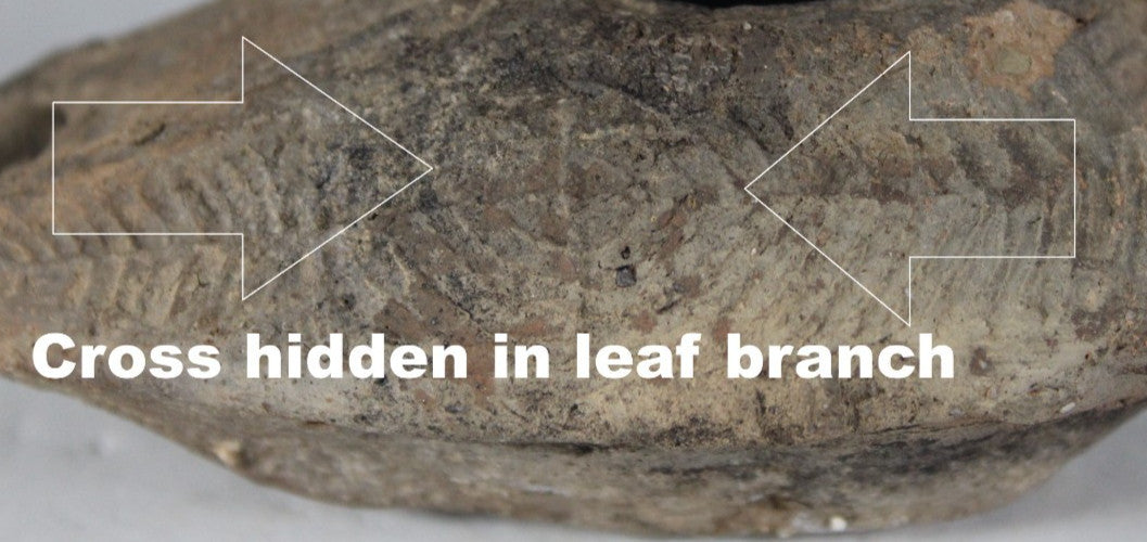 Ancient Holy Land Oil Lamp Artifact 2 Hidden Christian Crosses 300-600AD COA 100