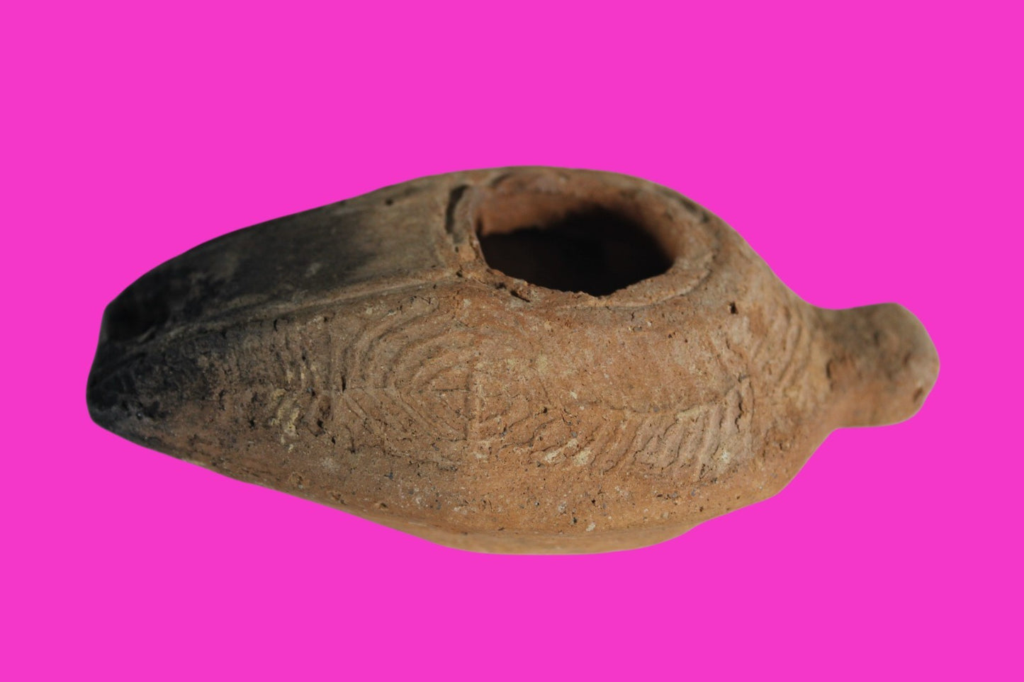 Ancient Holy Land Oil Lamp Artifact 2 Hidden Christian Crosses 300-600AD COA 108