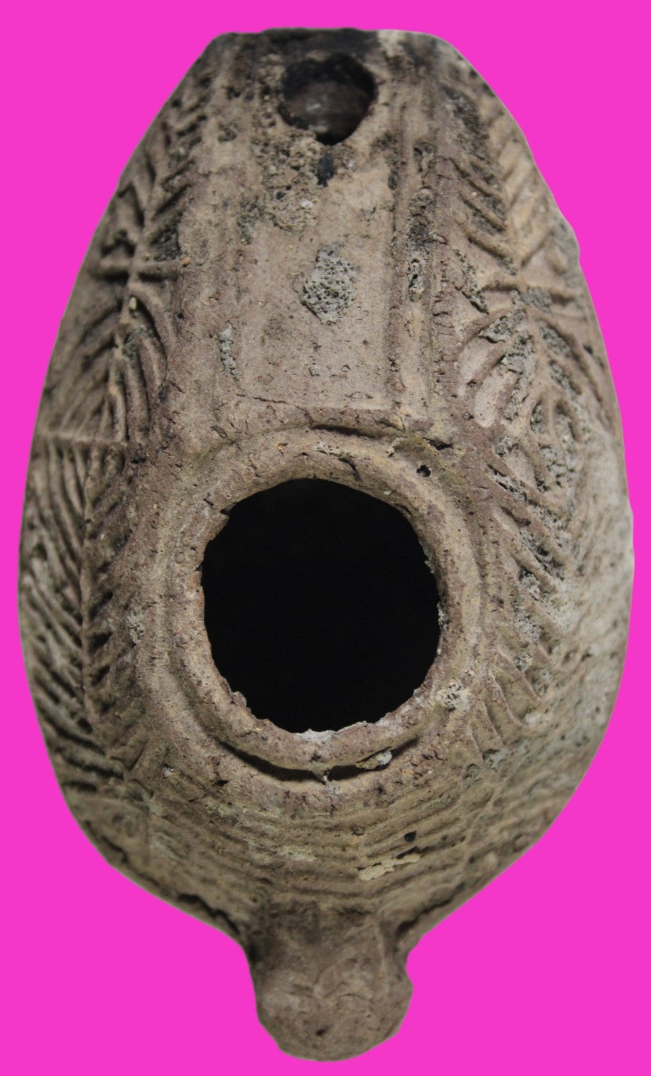 Ancient Holy Land Oil Lamp Artifact 2 Hidden Christian Crosses 300-600AD COA 111