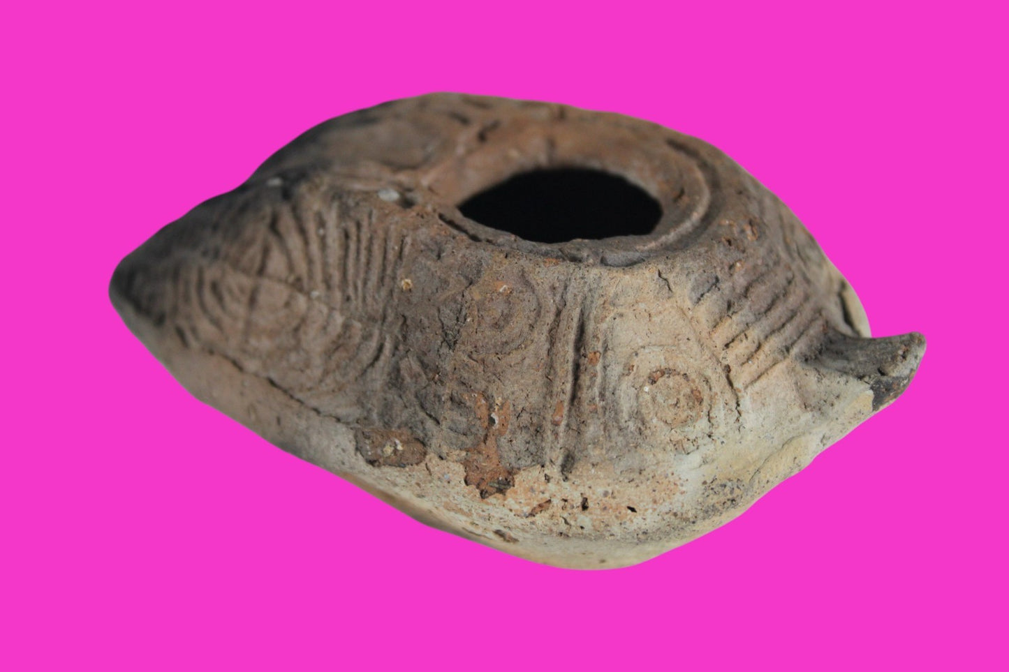 Ancient Holy Land Oil Lamp Artifact 2 Hidden Christian Crosses 300-600AD COA 112