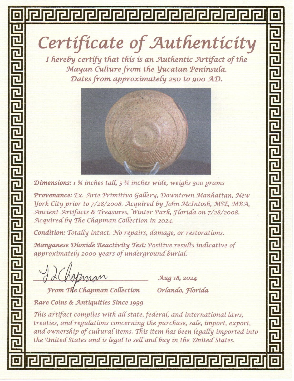 Authentic Pre Columbian Artifact Mayan Molded Bowl Yucatan 250-900 AD COA J98