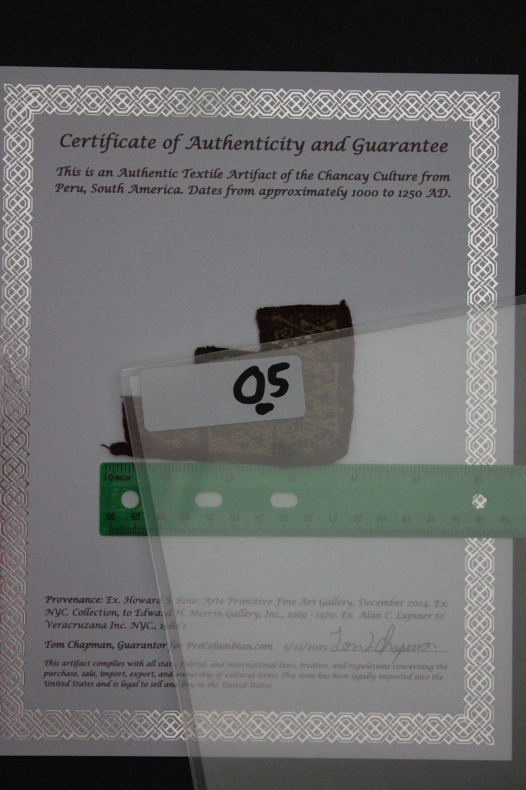 Pre Columbian Authentic Artifact Frameable Textile Border Chancay Peru COA 05