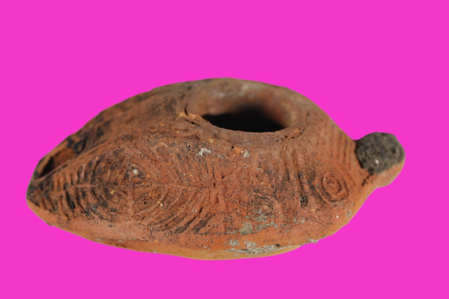 Ancient Holy Land Oil Lamp Artifact 2 Hidden Christian Crosses 300-600AD COA 102