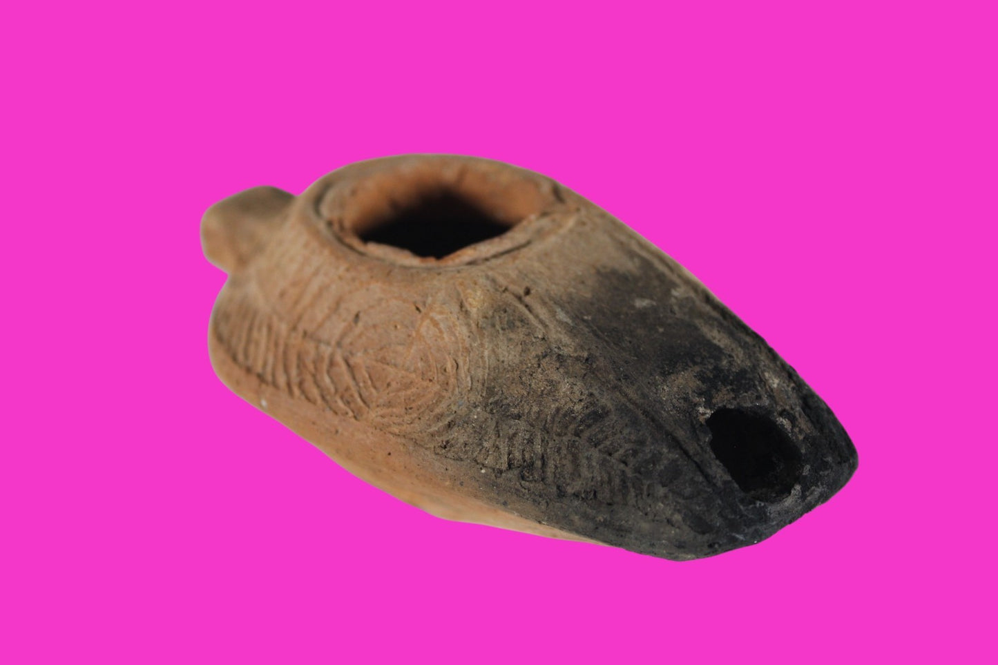 Ancient Holy Land Oil Lamp Artifact 2 Hidden Christian Crosses 300-600AD COA 108
