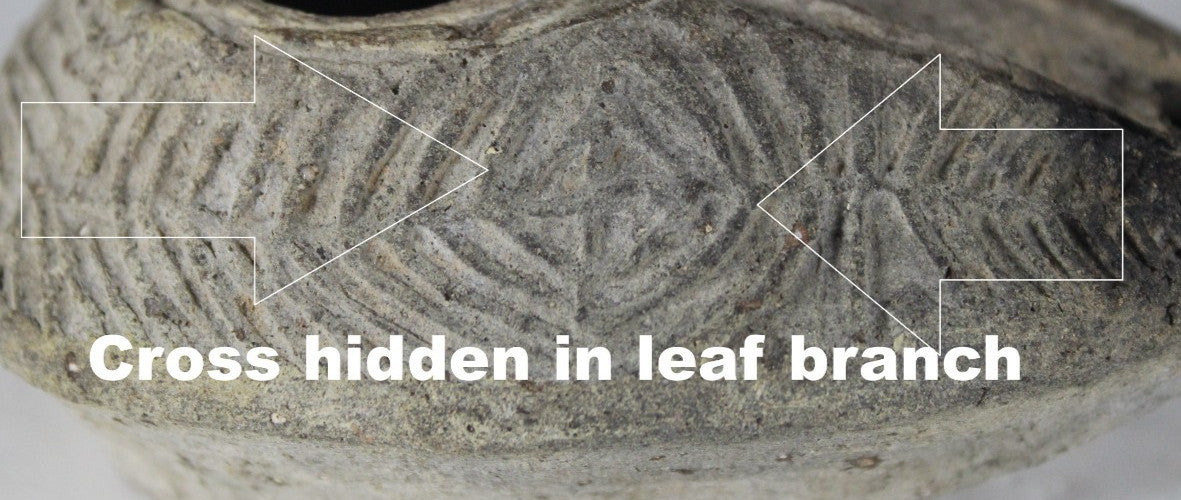Ancient Holy Land Oil Lamp Artifact 2 Hidden Christian Crosses 300-600 AD COA 97